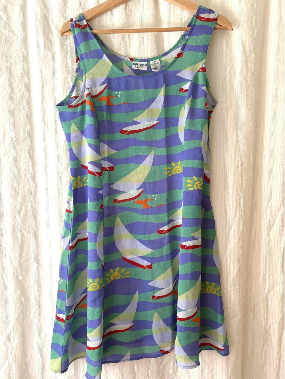 San Dolls Sleeveless A-Line coverup with Sailboat Print, Size M #preppy #resort